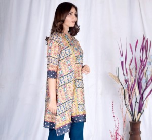 Kurti Masoori MP-A075 pour femmes pakistanaises et indiennes, style Anrakha, broderie au fil sur tissu lawn, impression numérique de haute qualité, service OEM - Product Image 3