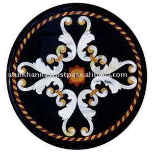 Top de Table avec incrustation de marbre pur, de couleur noire - Product Image 1