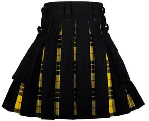 Kilt híbrido utilitario de mezclilla negra para hombre con tartán <span class=keywords><strong>MacLeod</strong></span> of Lewis |   Ropa Tradicional de las Tierras Altas Escocesas |   OEM ODM Venta al por Mayor - Product Image 3