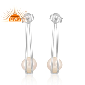 Lovely Pearl Gemstone <b>Earrings</b> Jewelry 925 <b>Fine</b> Sterling Silver Women's Post <b>Stud</b> <b>Earrings</b> Jewelry Wholesaler - Product Image 3