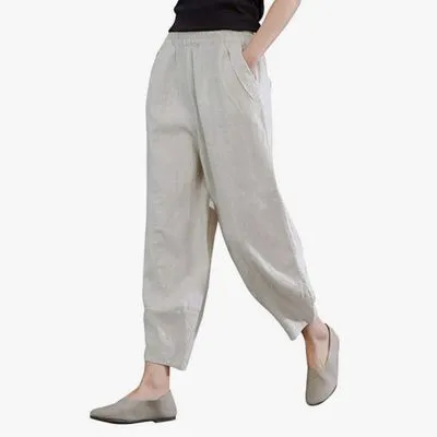 Pantalones teñidos de lino puro para mujer, fabricación personalizada, calzas de lino