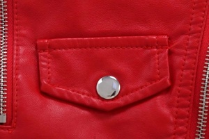 Women's <b>Red</b> PU Leather Sleeveless Biker Vest With Zipper Closure And <b>Belted</b> Waist - Product Image 2