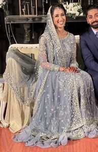 SKY BLUE LONG <b>TOP</b> LEHENGA INDIAN /PAKISTANI DRESS Embellished DABKA, ZARI Work for Wedding @ 2022 - Product Image 2