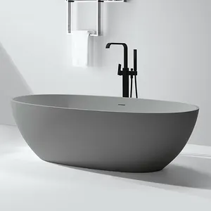 好价格最新设计豪华室内纯混凝土灰石独立式浴缸