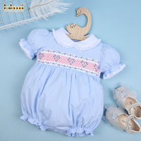 Babeeni OEM ODM Ensemble de barboteuses pour filles printemps, broderie florale cœur, smocké, 100% coton biologique certifié OEKO-TEX