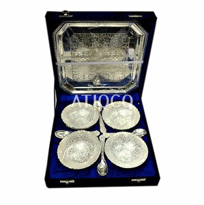 Latest Design Gold-Plated Brass Dry Fruit Bowl Set Embossed Logo Velvet <b>Box</b> for Corporate Serving Corporate Gifts - Product Image 6