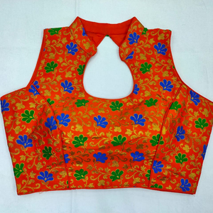 Vêtements de fête de créateur sans manches Lahenga Choli pleine longueur taille libre prêt à porter quotidien coton soie pierre travail dames chemisier vêtements - Product Image 1