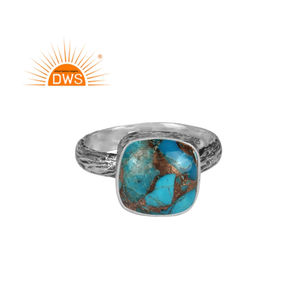 Bague de fiançailles boho en argent massif 925, cuivre, Turquoise, bijouterie - Product Image 1