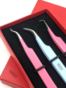 Haute qualité rose et bleu clair poudre revêtement 90 degrés incurvé en acier inoxydable Extension de cils pince à épiler outil de beauté - Product Image 3