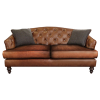 Canapé sectionnel extensible trois places Chesterfield moderne de style européen Blue Ocean, convertible, en cuir véritable, avec structure en bois pour villa
