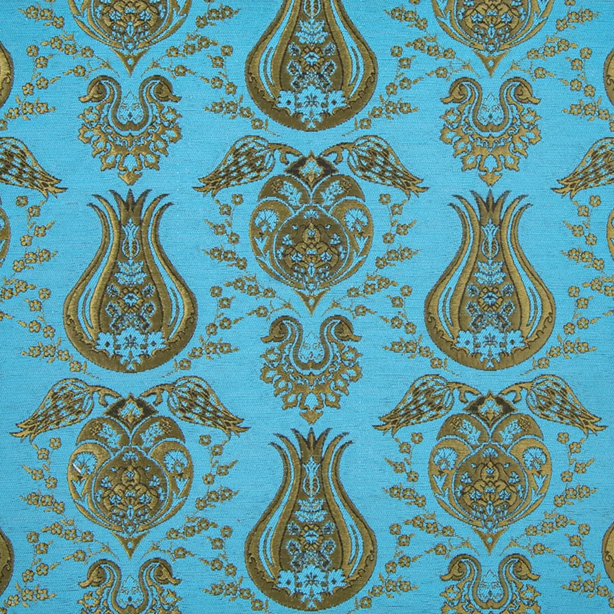 Tela de chenilla de tapicería turquesas turcas, diseño de tulipán