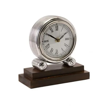 Nickel Plated Aluminium Table Clock With Wooden Stand