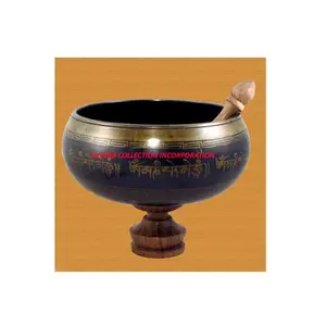 Brass Antique Hammered Nepal Handmade Tibetan crystal full moon and quartz Singing Bowl with base OEM Factory Sale