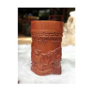 Boîte en bois cylindrique avec texture en relief pour le thé/ Boîte à thé en bois sculpté - Product Image 3