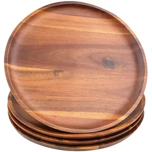 Moderne Luxe Acacia Houten Borden Houten Platen Voor Restaurants 24 Cm Thuis Tafel Ware Decoratie Aangepaste Grootte Bulk