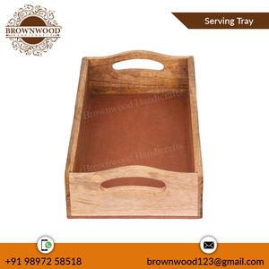 Plateau de service sculpté à la main en bois de manguier massif au design élégant avec poignées Plateau de décoration sculpté de la meilleure qualité pour l'hôtel et le restaurant - Product Image 4