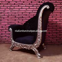 Black Silver Skewed French Baroque High Back Living Room Chairs Living Room Armchair for Home Furniture Solid Wood Mahogany