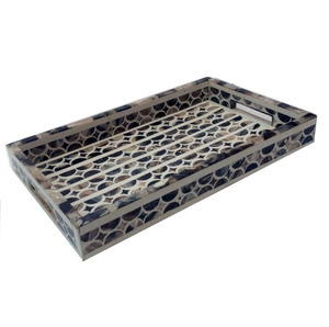 Plateau de service en MDF en bois naturel imprimé marbre en résine noire d'accents de maison Plateau de service décoratif en bois fabriqué à la main pour hôtel - Product Image 4