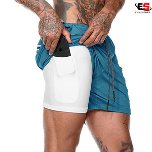 Pantalones cortos de gimnasio de alta calidad para hombre, verano, Fitness/Casual Spandex, logotipo personalizado, patrón sólido, antiarrugas, cintura elástica teñida lisa - Product Image 6
