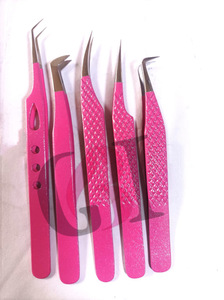 Pince à épiler professionnelle en acier inoxydable pour extension de cils nouveau revêtement en poudre rose pointe argentée Instrument de beauté Style différent - Product Image 4