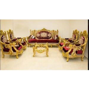 Juego de Muebles de Sala de Estar de Madera de Teca Tallada en Oro de Lujo, Sofá con Tallado Pesado, Diseño de Color Personalizado, Decoraciones Duraderas para Bodas - Product Image 1