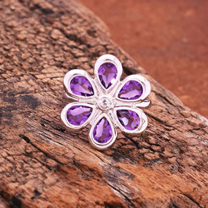 Exquisito anillo de bodas con ajuste de bisel de piedras preciosas de amatista natural, Plata de Ley 925, venta al por mayor, joyería de moda púrpura para mujer - Product Image 1