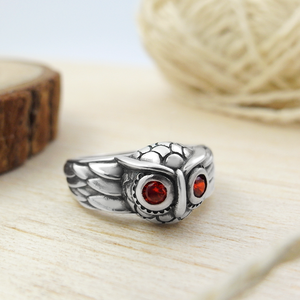 Diseño de joyería para hombre, circonita de racimo clásico, ojo rojo de la suerte, búho, anillo de Plata de Ley 925 para regalo, fiesta, aniversario - Product Image 3