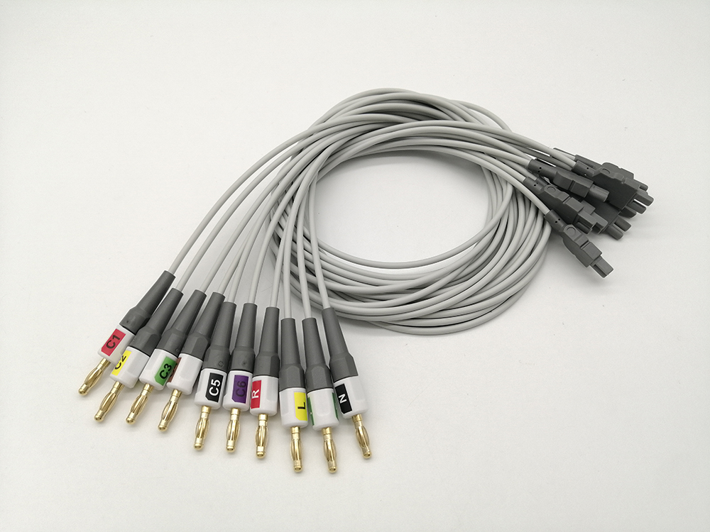 GE CAM 14 EKG ECG Lead Wire TPU 0.9M 2016032-001 With Banana/Clamp Adapter