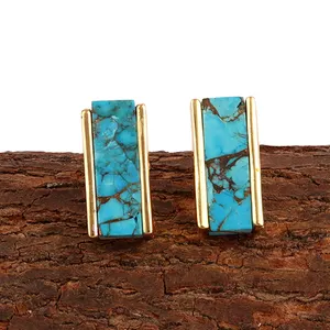 Attractive copper turquoise bar shape stud earring elegant 24k gold plated stud earring zeva jewels new fashion women earrings