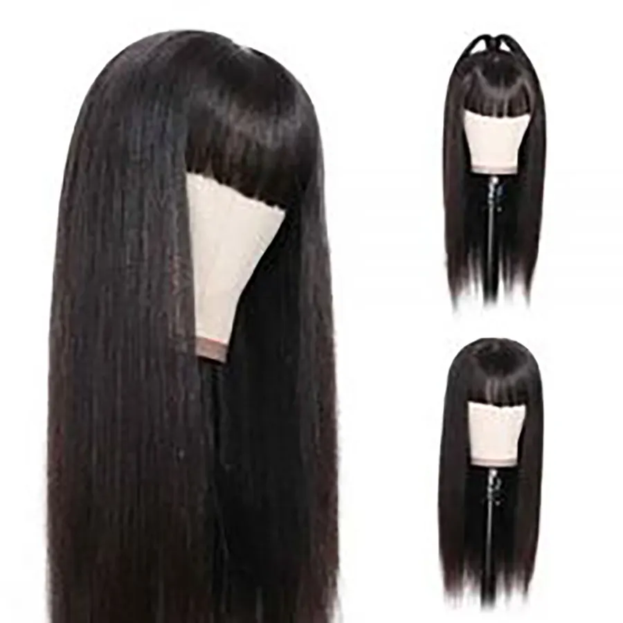 Malaysian Virgin Hair Lace Wig For Black Women Full Machine Made Human Hair Wigs With Bangs Straight Human Hair Wigs With Bang