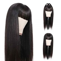Wig Rambut Manusia Lurus Murah Grosir dengan Wig Buatan Mesin Penuh Poni Rambut Remy Peruvian Transparan/Hd Swiss Lace Wig