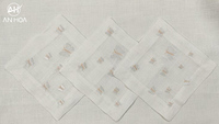 Serviettes de cocktail en lin blanc 100%, carré de 6 "* 6" avec broderie de papillons blancs et beiges