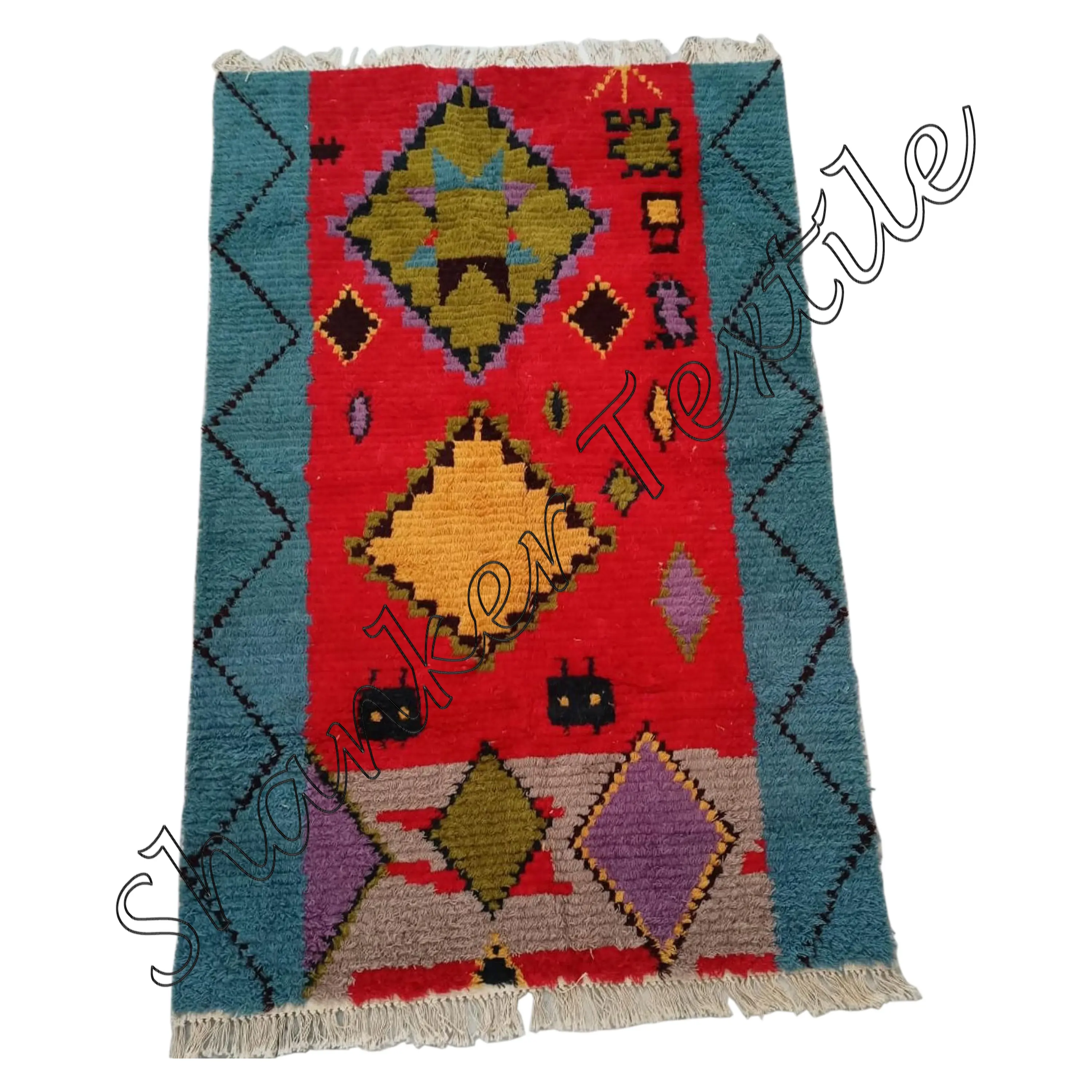 Tapete personalizado de dhurrie, tapete estiloso de designer marroquino, amarrado à mão, tapete de quarto grande