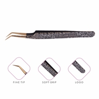 Extensión de pestañas pinzas en Color negro con punta de oro completa diseño pinzas volumen pinzas 10mm 45 grados de pestañas pinzas