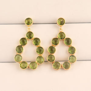 ต่างหูควอตซ์ทรงกลมสำหรับผู้หญิง,ต่างหูแบบห้อยชุบทองสำหรับแขวนเครื่องประดับงานหมั้นและงานแต่งงาน - Product Image 1