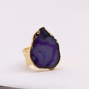 Nouveau design bijoux femme anneau réglable tranche d'agate naturelle druzy fait à la main pierre unique anneaux de pierres précieuses pour femmes anneau bijoux - Product Image 3