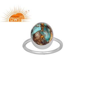 Bague de fiançailles en argent pour femme, bijoux de mariage, en cuivre naturel, turquoises, Sterling 925 - Product Image 1