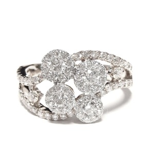 Bague de mariage pour femme en or blanc massif 18 carats avec diamants 100 % naturels, sertie pavé, 4 grappes, cadeau idéal pour femme, par Engage OEM's Classic - Product Image 1