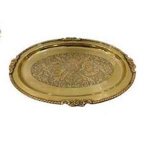 Bandeja de latón con estilo de gran oferta, plato de forma ovalada de oro hecho a mano con asa, bandejas de servicio rentables - Product Image 1