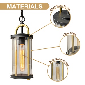 Lanterne suspendue en verre noir, métal, lampe avec abat-jour, luminaire d'extérieur, livraison gratuite, CP-002 - Product Image 3