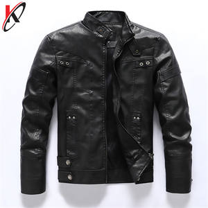 Veste en cuir PU enduite pour hommes avec col montant polaire matelassé fermeture éclair saison d'hiver vêtements de moto - Product Image 2