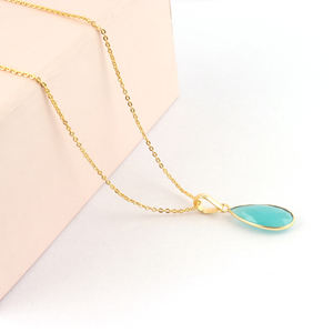 Colgante de cadena de Calcedonia de latón chapado en oro y plata, cadena ajustable de Diseño popular, briolette cut aqua, gran oferta - Product Image 3