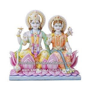 Statue de la déesse et de la wifi en marbre blanc, Statue assise de la déesse Vishnu lxmi ata, fleur de Lotus, faite à la main - Product Image 1