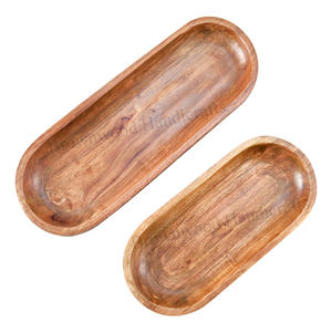 Ensemble de 2 bols de service en bois d'acacia finis non toxiques fabriqués à la main du fabricant et exportateur indien au meilleur prix compétitif - Product Image 1