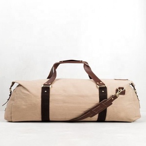 Sac de sport lourd pour voyager en cuir véritable toile de coton et cuir avec fermeture à glissière Style sport pour une utilisation en extérieur - Product Image 3