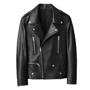 New Stylish Fashion Custom Genuine Leather Stand Collar Motorcycle Slim Fit <b>Waterproof</b> Zipper Winter Jackets - Product Image 3