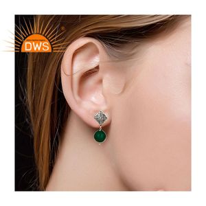 Boucles d'oreilles en pierre précieuse verte Onyx, boucles d'oreilles, bijoux en argent Sterling 925, vente en gros - Product Image 3