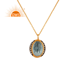 Collar con Colgante de Topacio Azul CZ, Collar de Cadena de Plata 925 Chapado en Oro, Diseño Artesanal, Venta al Por Mayor - Product Image 1