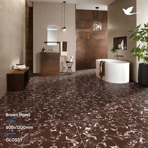 Chambre à coucher et salle de bain de grand format Carreau en porcelaine marbre poli brun foncé 600x600 et 600x1200 - Product Image 2