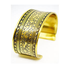 หินสีทองที่ไม่ซ้ำกันขายส่งที่มีคุณภาพสูงตอกหัตถกรรมโลหะเครื่องประดับกำไลข้อมือกว้างเครื่องประดับ - Product Image 5